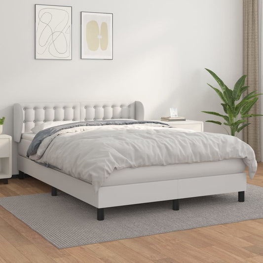 vidaXL Κρεβάτι Boxspring με Στρώμα Λευκό 140x190εκ.από Συνθετικό Δέρμα