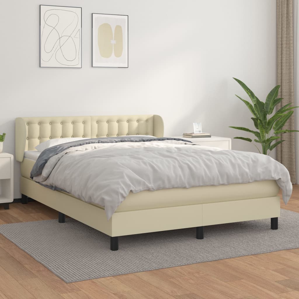 vidaXL Κρεβάτι Boxspring με Στρώμα Κρεμ 140x190εκ. από Συνθετικό Δέρμα