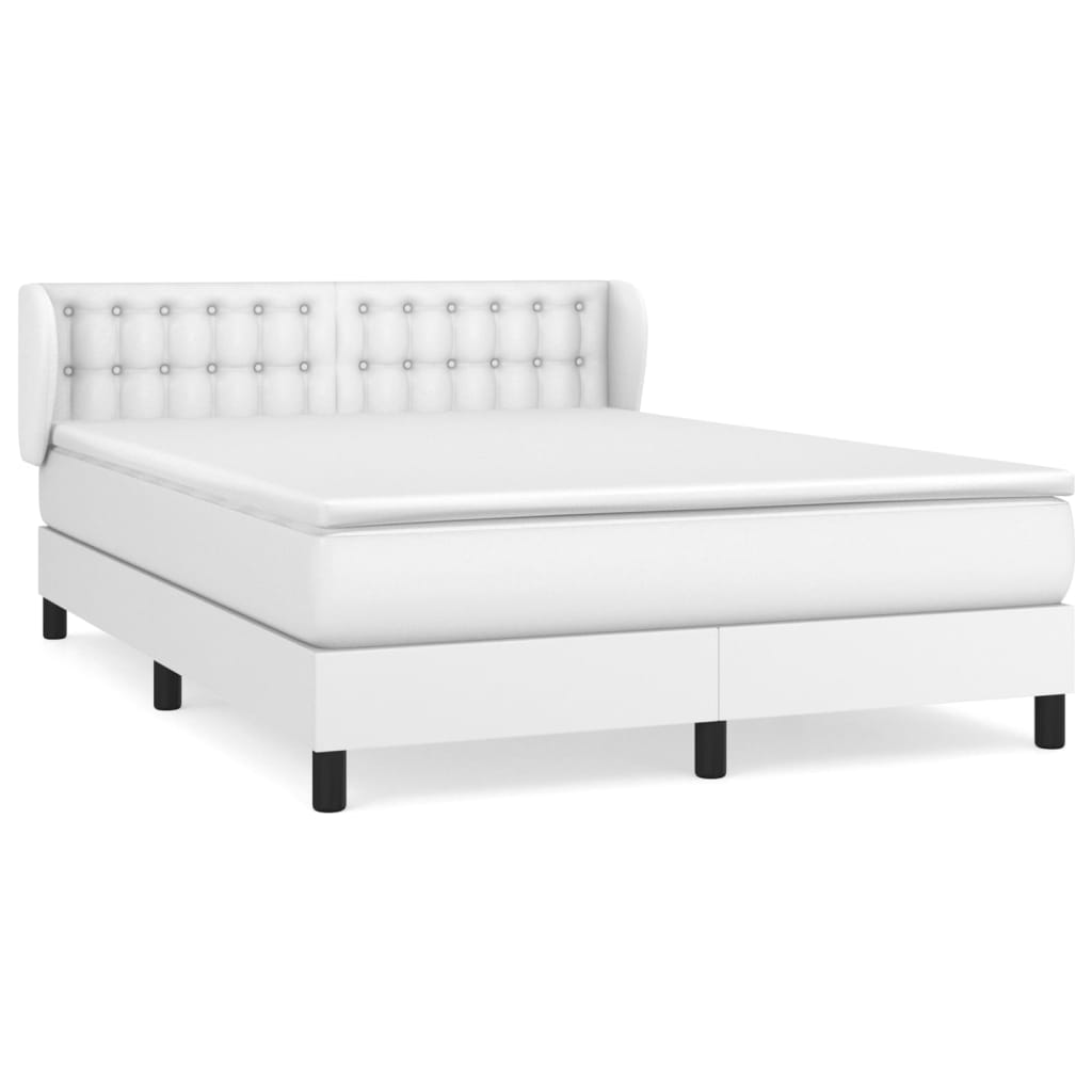 vidaXL Κρεβάτι Boxspring με Στρώμα Λευκό 140x200εκ.από Συνθετικό Δέρμα