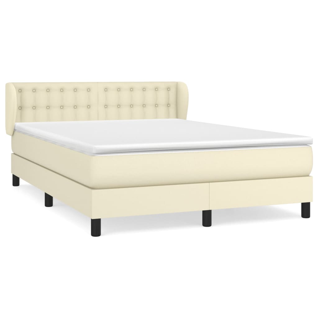 vidaXL Κρεβάτι Boxspring με Στρώμα Κρεμ 140x200εκ. από Συνθετικό Δέρμα