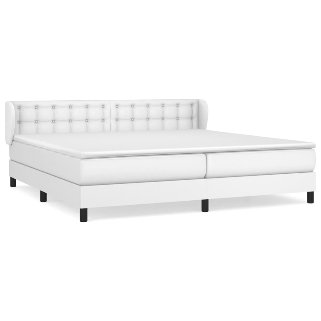 vidaXL Κρεβάτι Boxspring με Στρώμα Λευκό 200x200 εκ. Συνθετικό Δέρμα