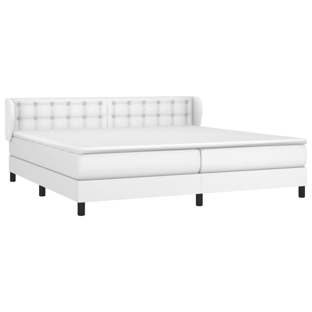 vidaXL Κρεβάτι Boxspring με Στρώμα Λευκό 200x200 εκ. Συνθετικό Δέρμα