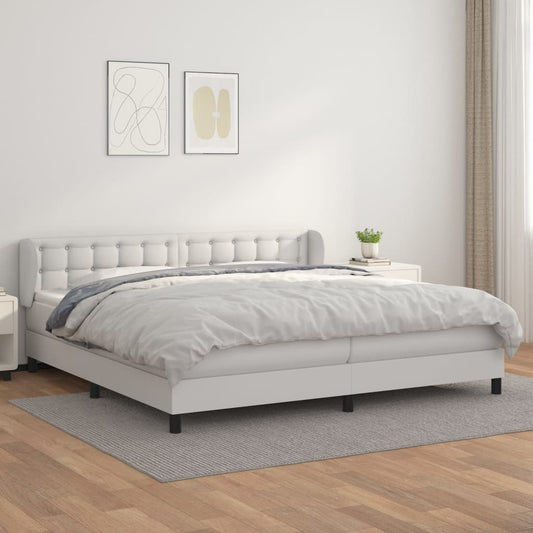 vidaXL Κρεβάτι Boxspring με Στρώμα Λευκό 200x200 εκ. Συνθετικό Δέρμα