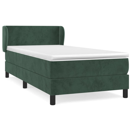 vidaXL Κρεβάτι Boxspring με Στρώμα Σκούρο Πράσινο 90x190 εκ. Βελούδινο