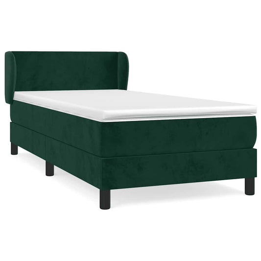 vidaXL Κρεβάτι Boxspring με Στρώμα Σκούρο Πράσινο 90x190 εκ. Βελούδινο