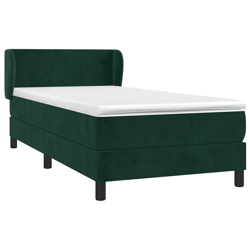 vidaXL Κρεβάτι Boxspring με Στρώμα Σκούρο Πράσινο 90x190 εκ. Βελούδινο
