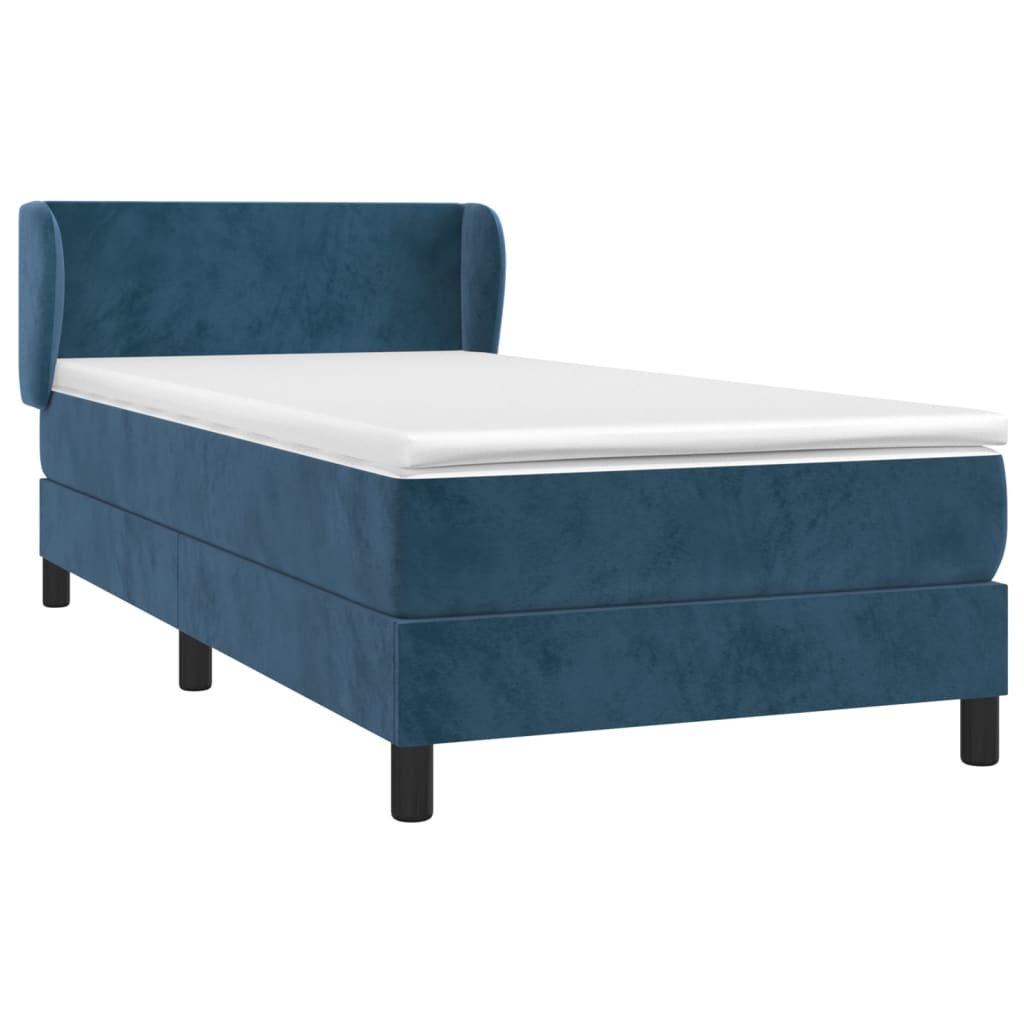 vidaXL Κρεβάτι Boxspring με Στρώμα Σκούρο Μπλε 90x190 εκ. Βελούδινο