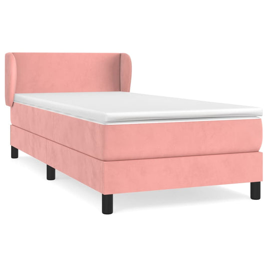 vidaXL Κρεβάτι Boxspring με Στρώμα Ροζ 90x190 εκ. Βελούδινο