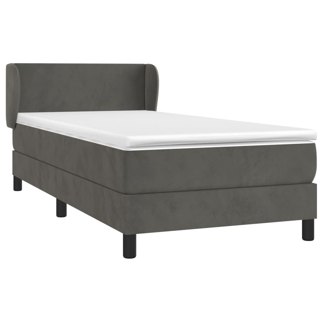 vidaXL Κρεβάτι Boxspring με Στρώμα Σκούρο Γκρι 90x200 εκ. Βελούδινο