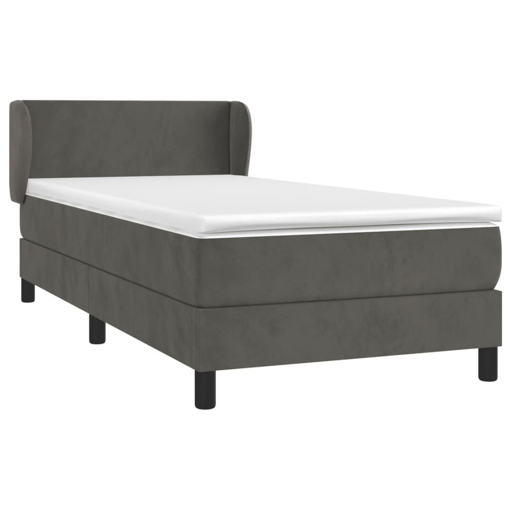 vidaXL Κρεβάτι Boxspring με Στρώμα Σκούρο Γκρι 100x200 εκ. Βελούδινο