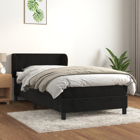 vidaXL Κρεβάτι Boxspring με Στρώμα Μαύρο 100x200 εκ. Βελούδινο