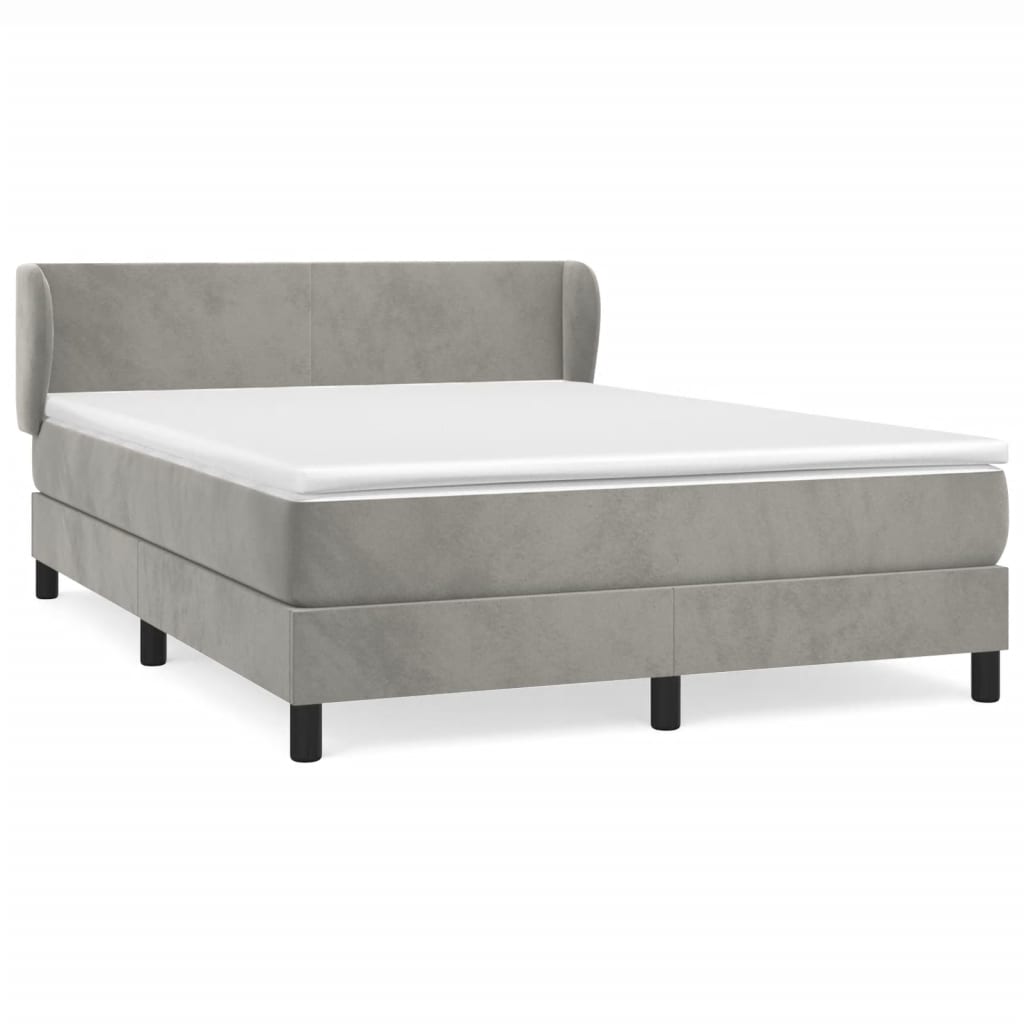 vidaXL Κρεβάτι Boxspring με Στρώμα Ανοιχτό Γκρι 140x190 εκ. Βελούδινο