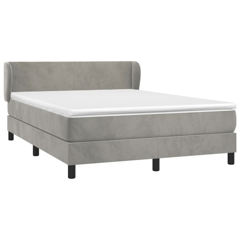 vidaXL Κρεβάτι Boxspring με Στρώμα Ανοιχτό Γκρι 140x190 εκ. Βελούδινο