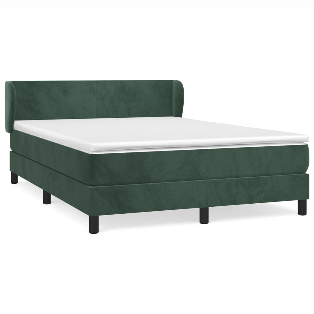 vidaXL Κρεβάτι Boxspring με Στρώμα Σκούρο Πράσινο 140x190εκ. Βελούδινο