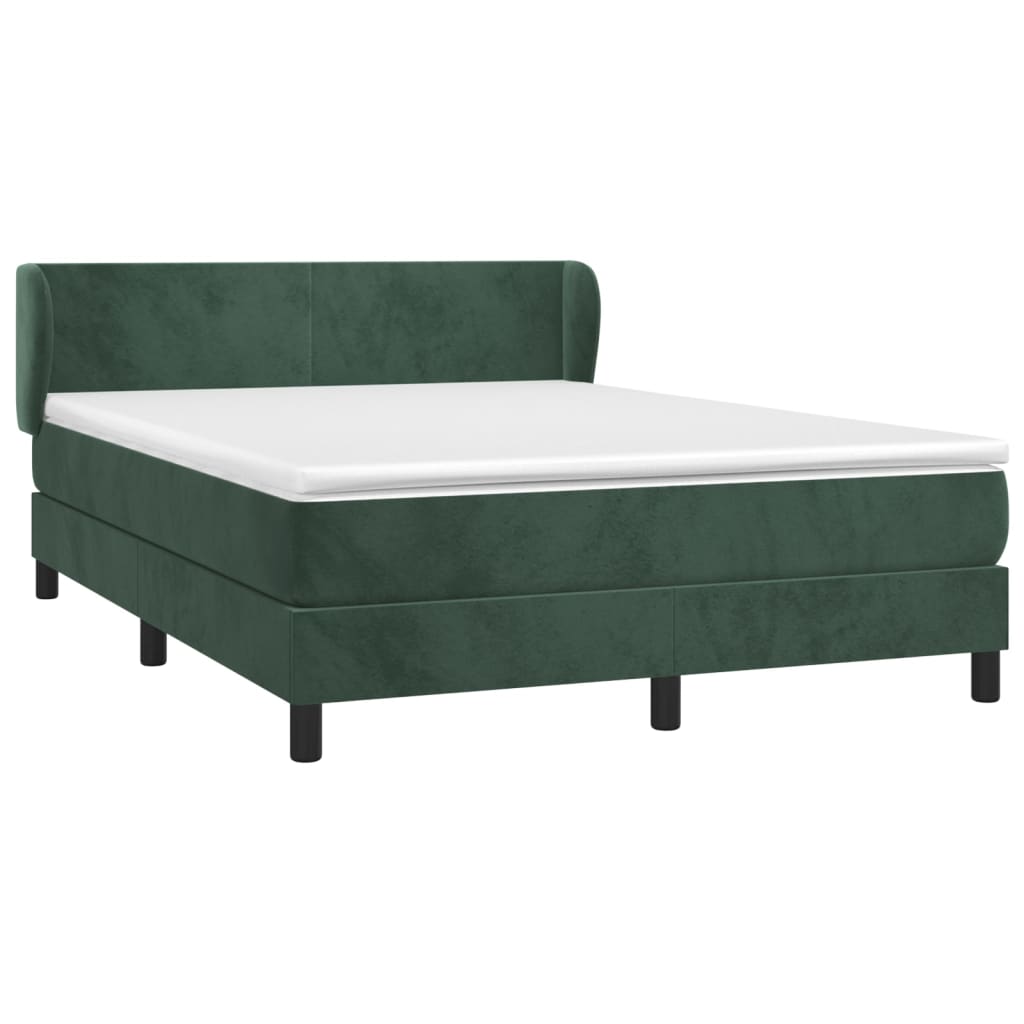 vidaXL Κρεβάτι Boxspring με Στρώμα Σκούρο Πράσινο 140x190εκ. Βελούδινο