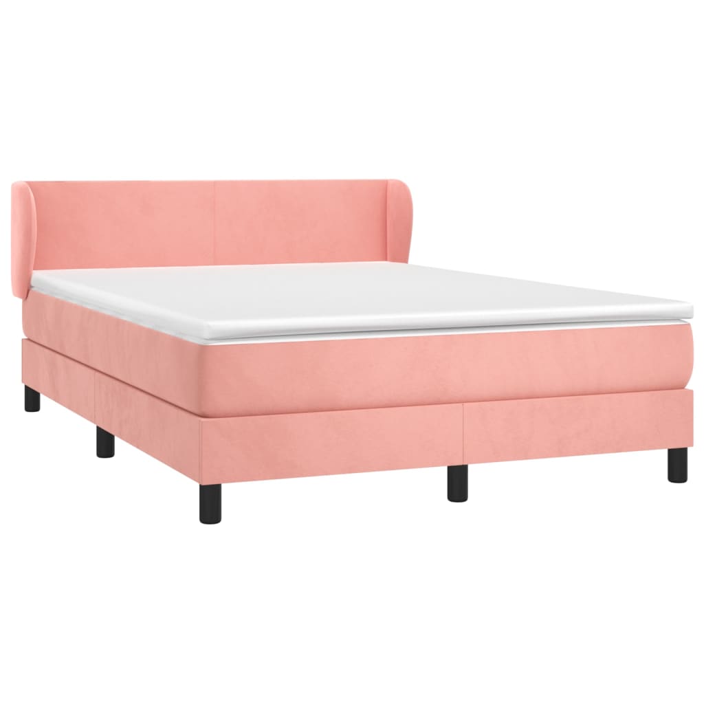 vidaXL Κρεβάτι Boxspring με Στρώμα Ροζ 140x190 εκ. Βελούδινο