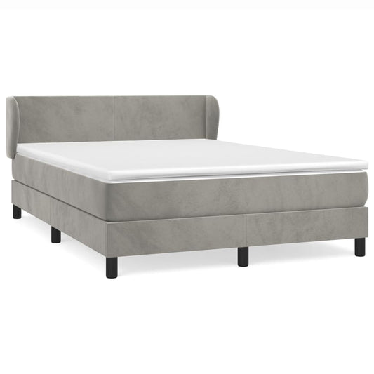 vidaXL Κρεβάτι Boxspring με Στρώμα Ανοιχτό Γκρι 140x200 εκ. Βελούδινο
