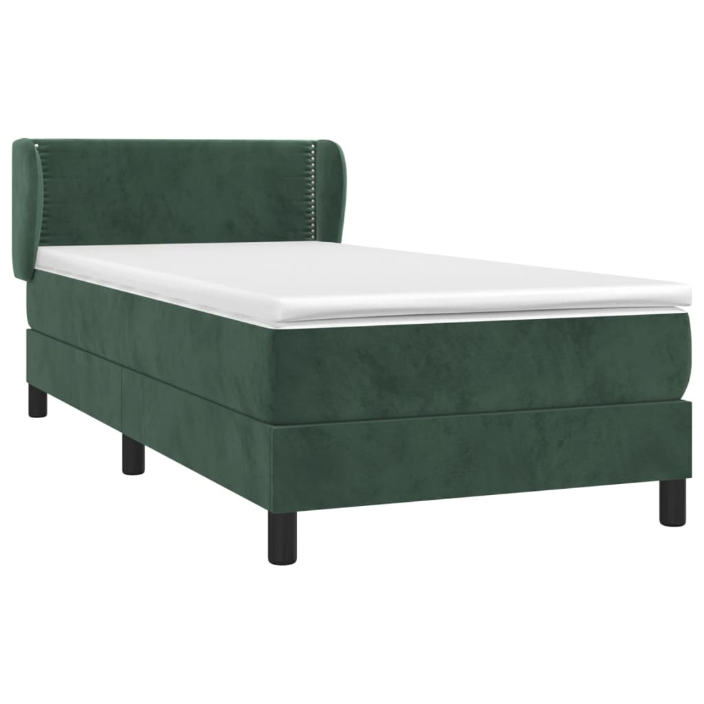 vidaXL Κρεβάτι Boxspring με Στρώμα Σκούρο Πράσινο 80x200 εκ. Βελούδινο