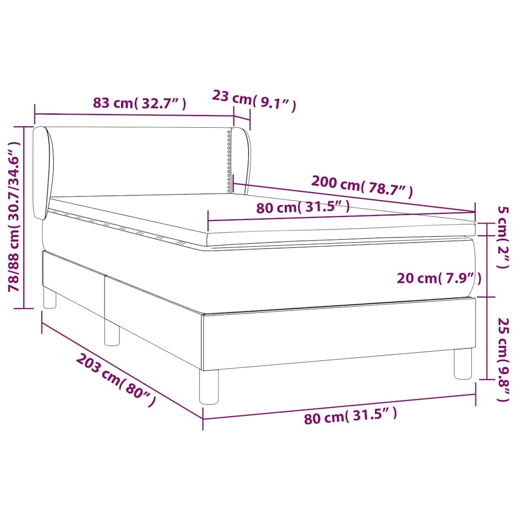 vidaXL Κρεβάτι Boxspring με Στρώμα Σκούρο Πράσινο 80x200 εκ. Βελούδινο