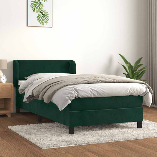 vidaXL Κρεβάτι Boxspring με Στρώμα Σκούρο Πράσινο 80x200 εκ. Βελούδινο