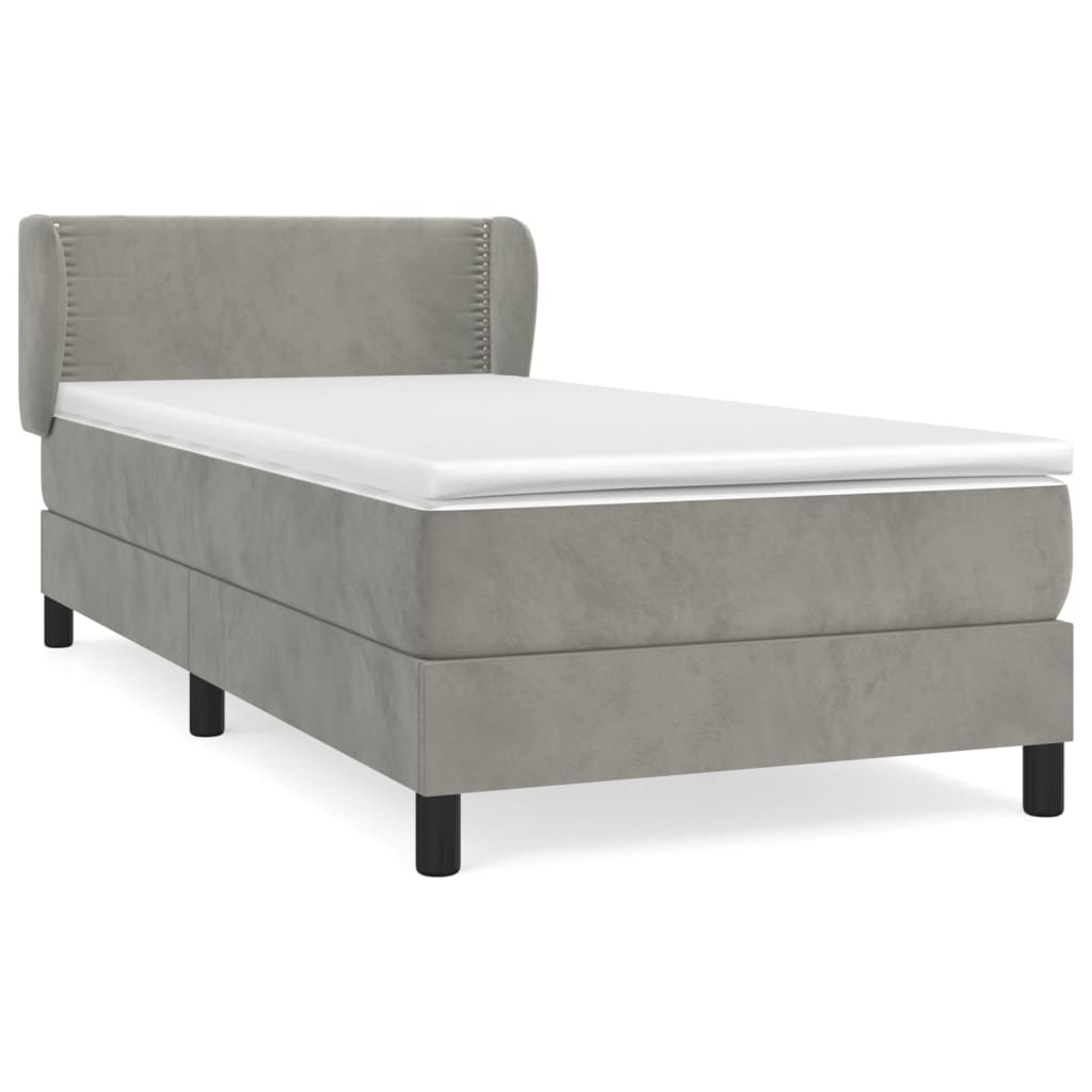 vidaXL Κρεβάτι Boxspring με Στρώμα Ανοιχτό Γκρι 90x190 εκ. Βελούδινο
