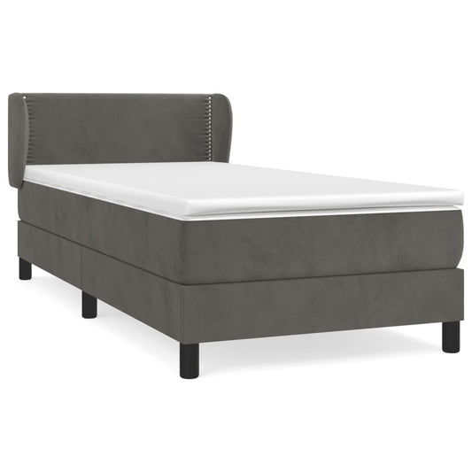 vidaXL Κρεβάτι Boxspring με Στρώμα Σκούρο Γκρι 90x190 εκ. Βελούδινο