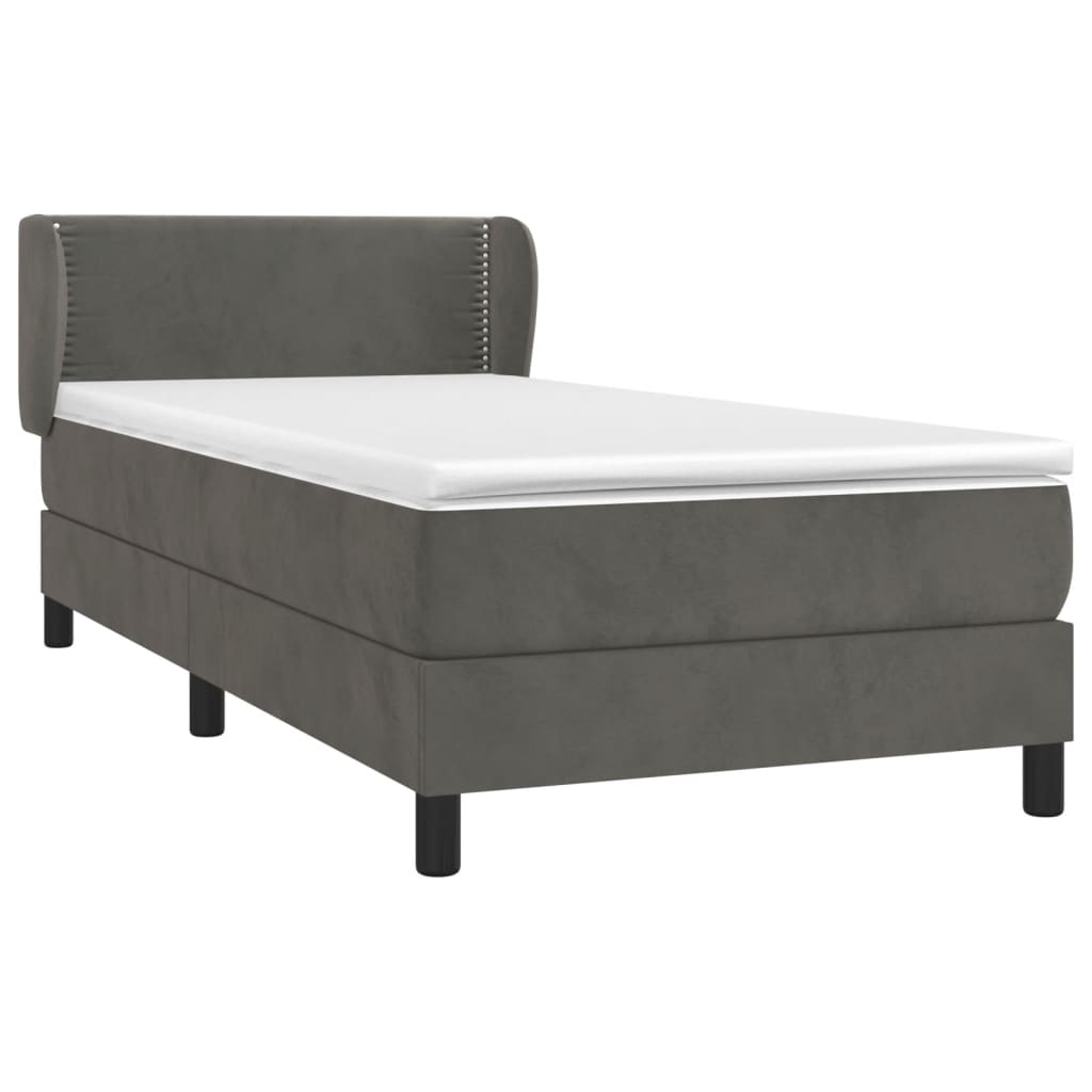 vidaXL Κρεβάτι Boxspring με Στρώμα Σκούρο Γκρι 90x190 εκ. Βελούδινο