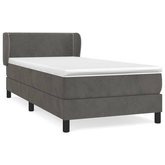 vidaXL Κρεβάτι Boxspring με Στρώμα Σκούρο Γκρι 90x200 εκ. Βελούδινο