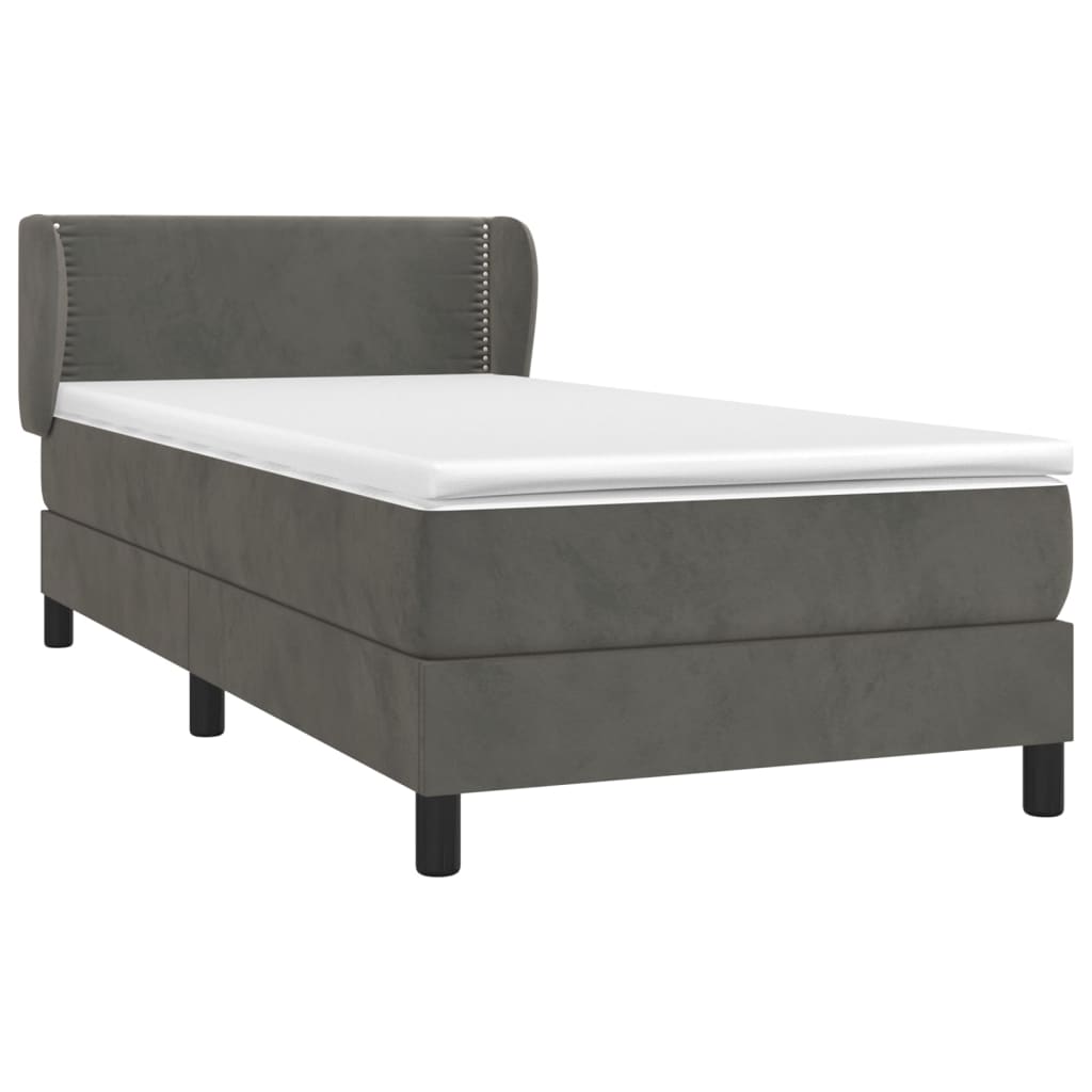 vidaXL Κρεβάτι Boxspring με Στρώμα Σκούρο Γκρι 90x200 εκ. Βελούδινο