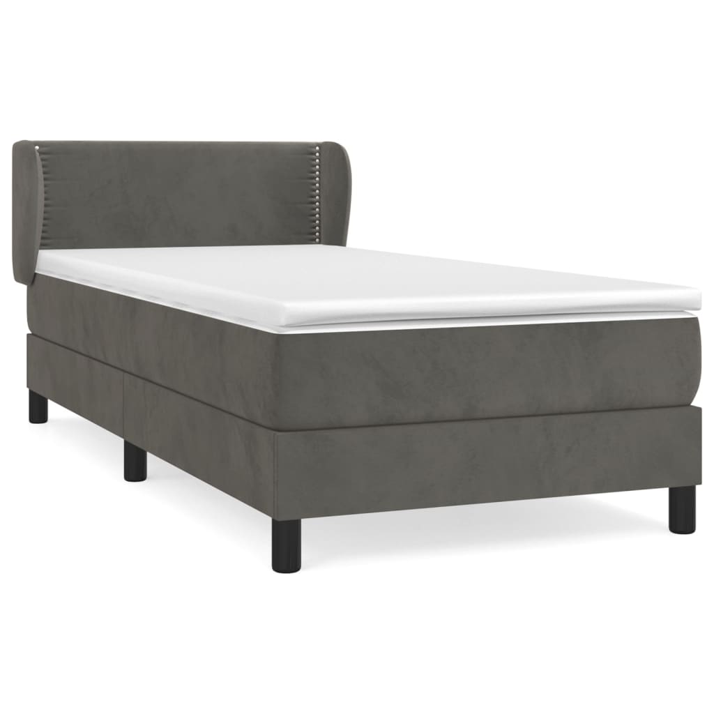 vidaXL Κρεβάτι Boxspring με Στρώμα Σκούρο Γκρι 100x200 εκ. Βελούδινο