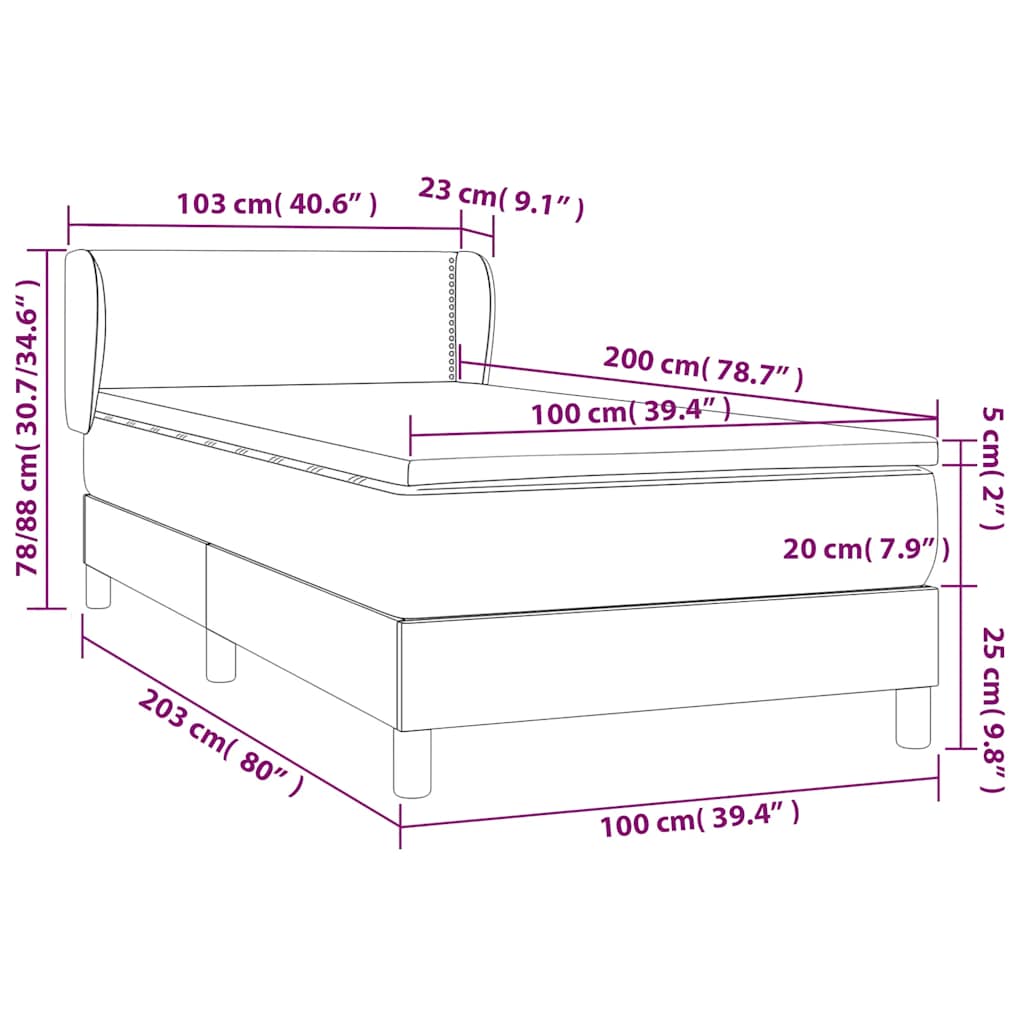 vidaXL Κρεβάτι Boxspring με Στρώμα Ροζ 100x200 εκ. Βελούδινο