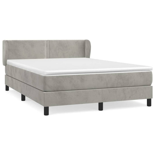 vidaXL Κρεβάτι Boxspring με Στρώμα Ανοιχτό Γκρι 140x190 εκ. Βελούδινο