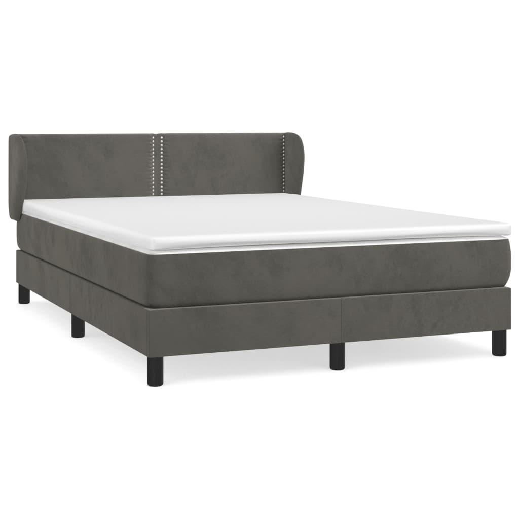 vidaXL Κρεβάτι Boxspring με Στρώμα Σκούρο Γκρι 140x190 εκ. Βελούδινο