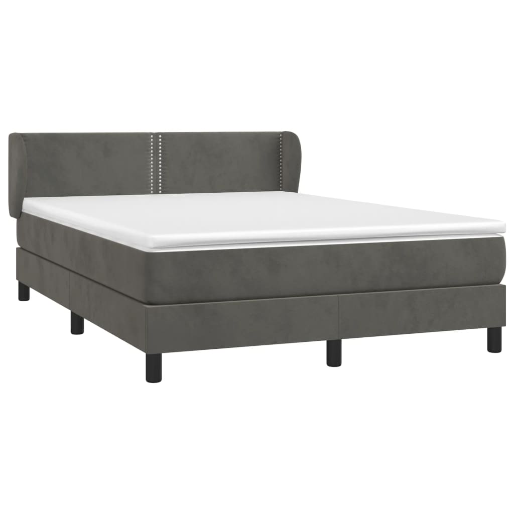 vidaXL Κρεβάτι Boxspring με Στρώμα Σκούρο Γκρι 140x190 εκ. Βελούδινο
