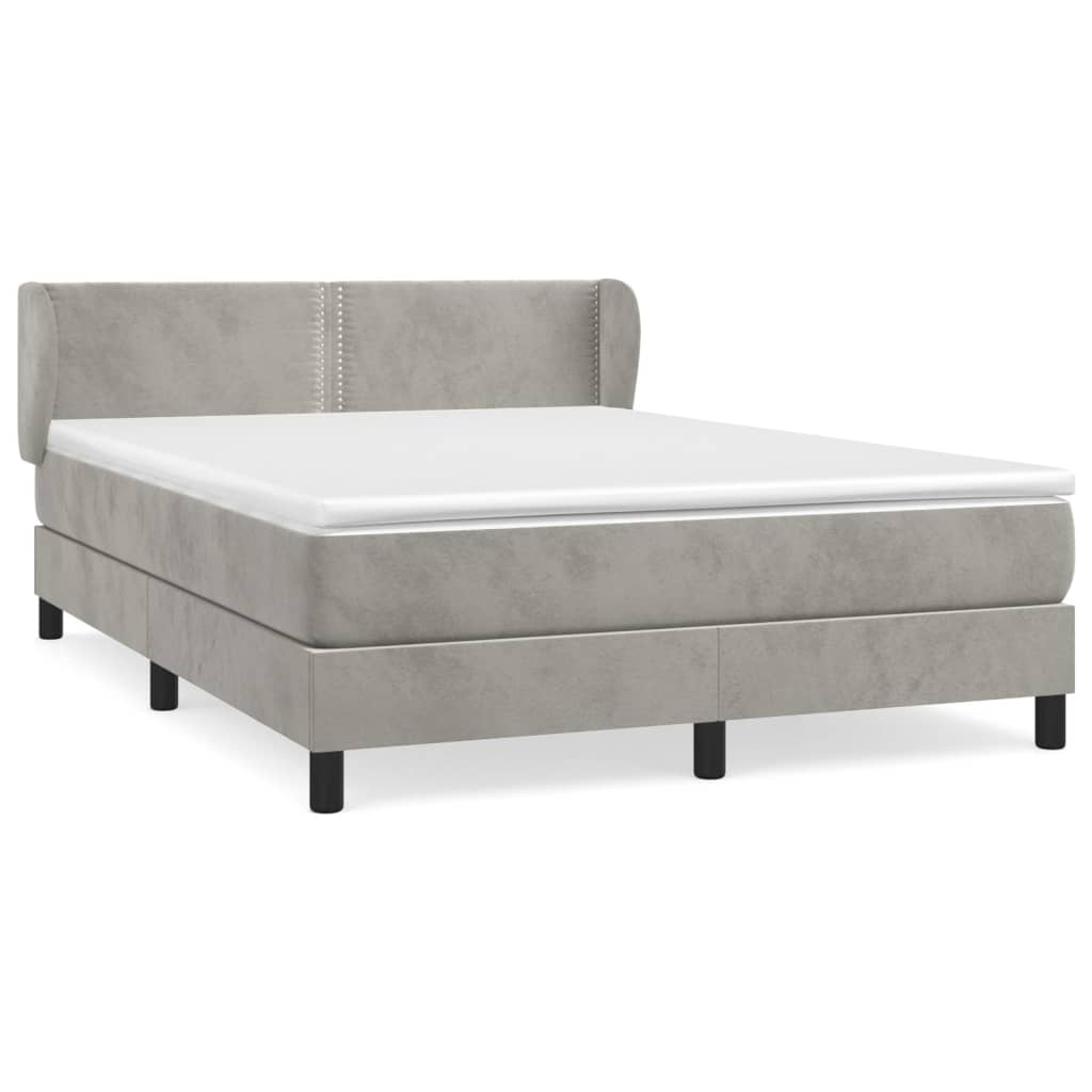 vidaXL Κρεβάτι Boxspring με Στρώμα Ανοιχτό Γκρι 140x200 εκ. Βελούδινο