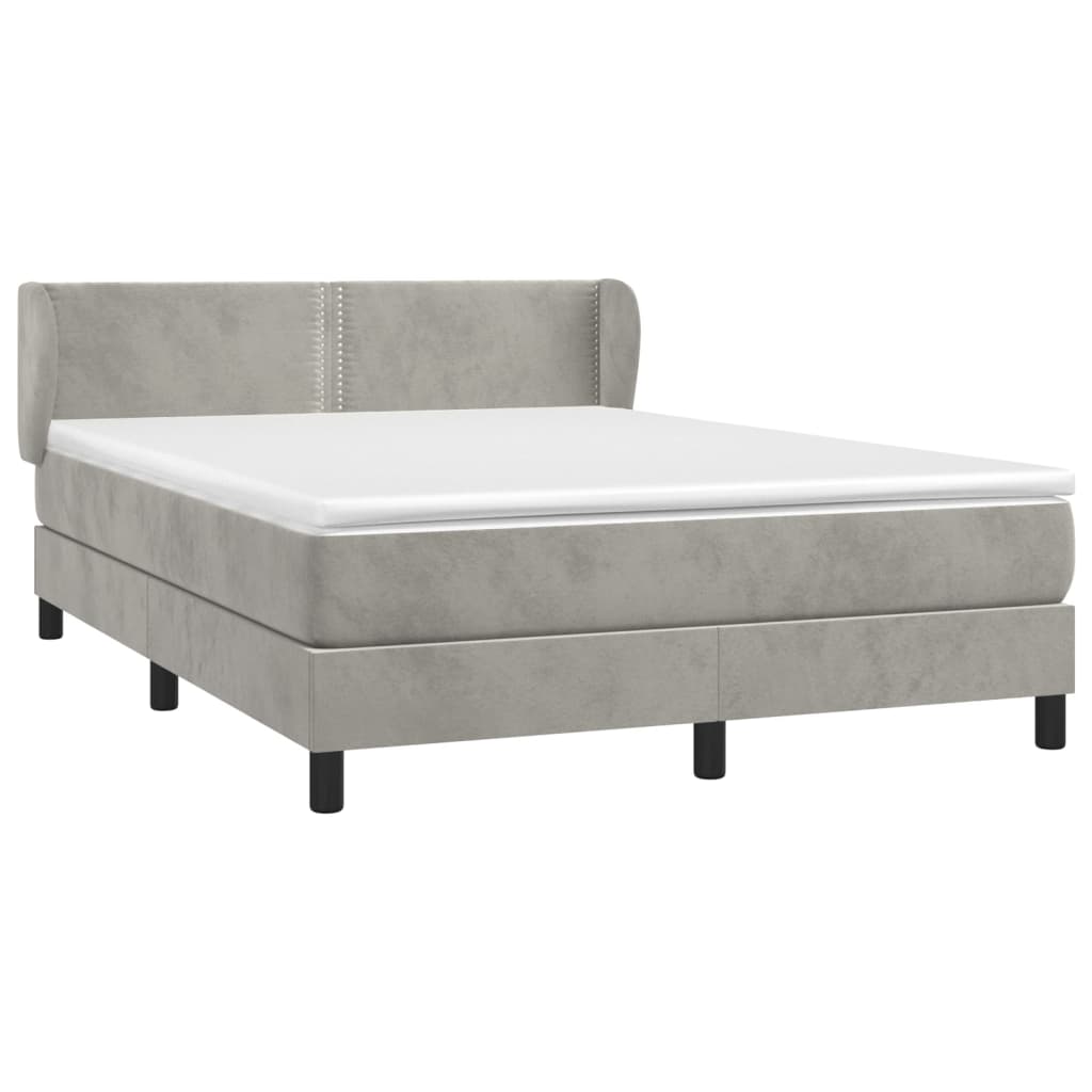 vidaXL Κρεβάτι Boxspring με Στρώμα Ανοιχτό Γκρι 140x200 εκ. Βελούδινο
