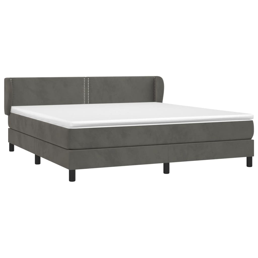 vidaXL Κρεβάτι Boxspring με Στρώμα Σκούρο Γκρι 180x200 εκ. Βελούδινο