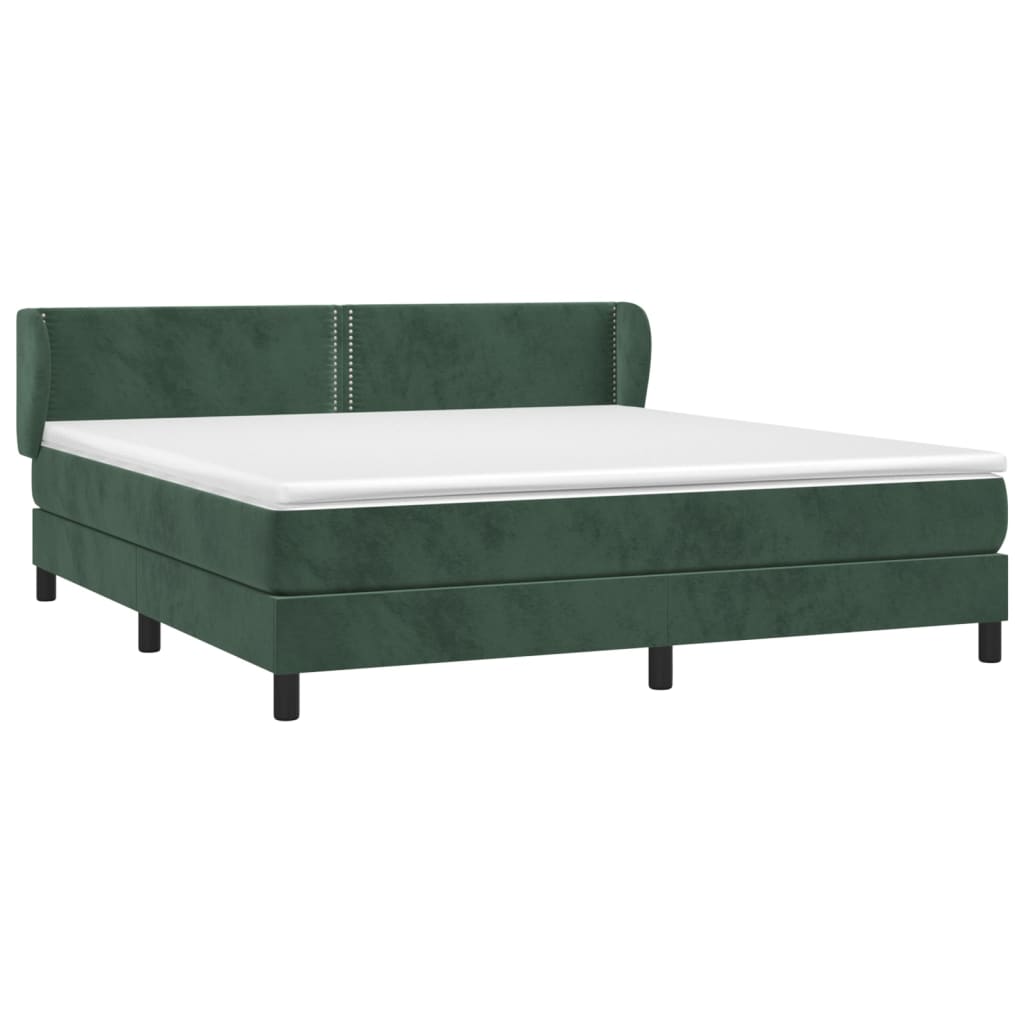 vidaXL Κρεβάτι Boxspring με Στρώμα Σκούρο Πράσινο 180x200εκ. Βελούδινο