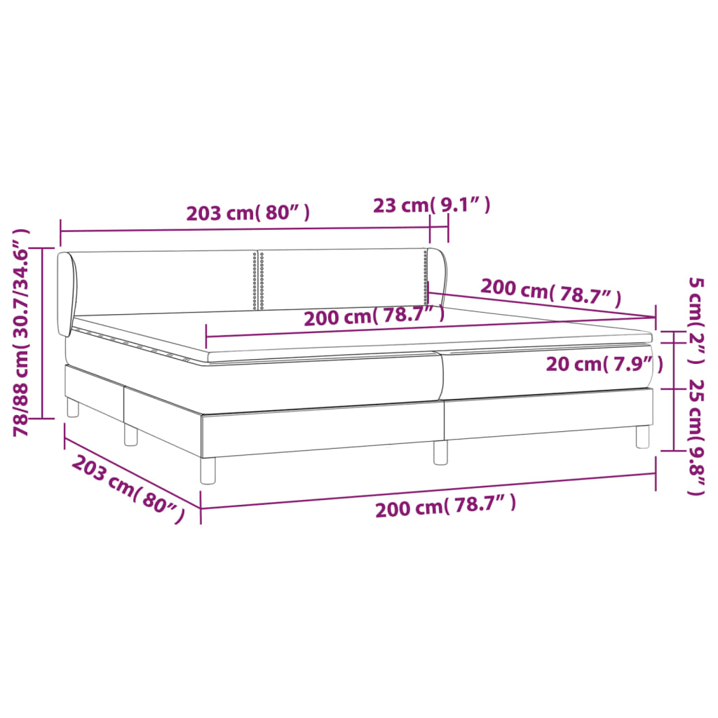 vidaXL Κρεβάτι Boxspring με Στρώμα Μαύρο 200x200 εκ. Βελούδινο
