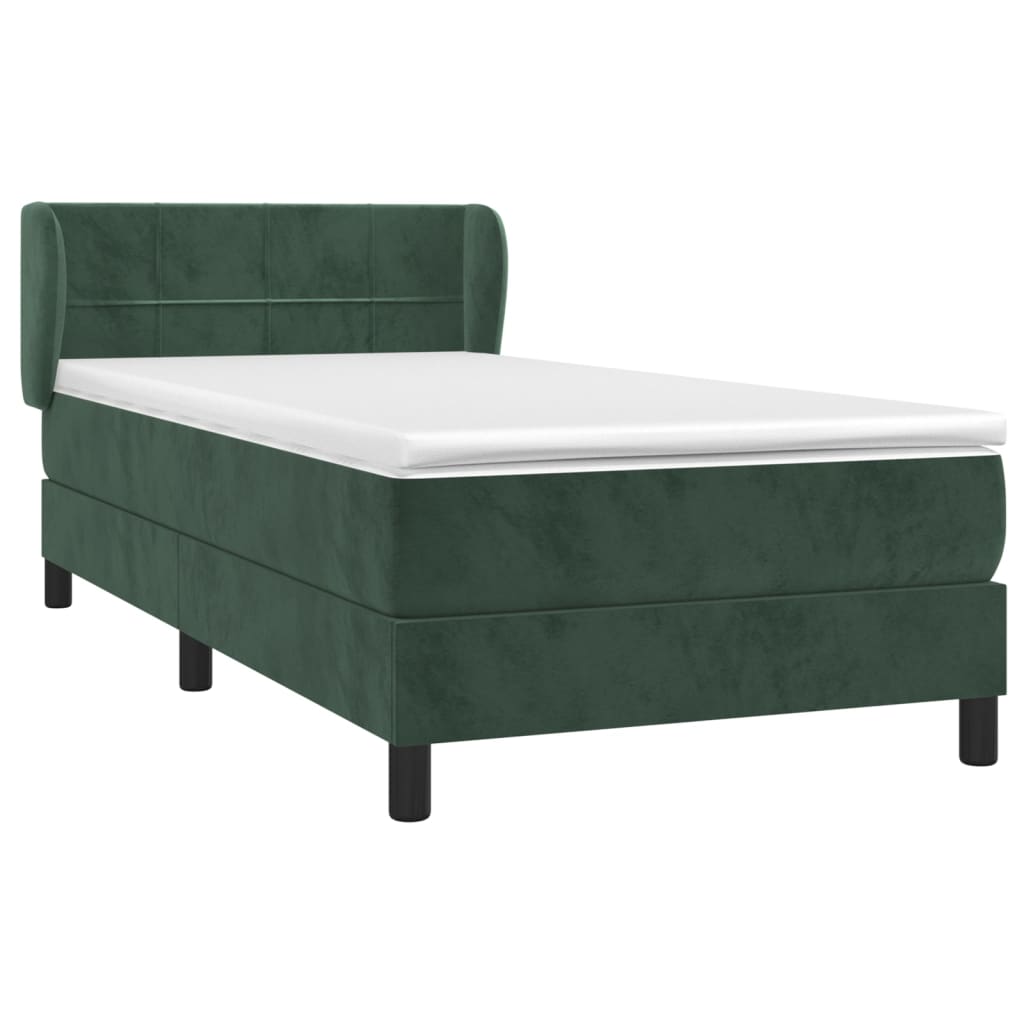 vidaXL Κρεβάτι Boxspring με Στρώμα Σκούρο Πράσινο 80x200 εκ. Βελούδινο
