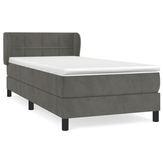 vidaXL Κρεβάτι Boxspring με Στρώμα Σκούρο Γκρι 90x190 εκ. Βελούδινο