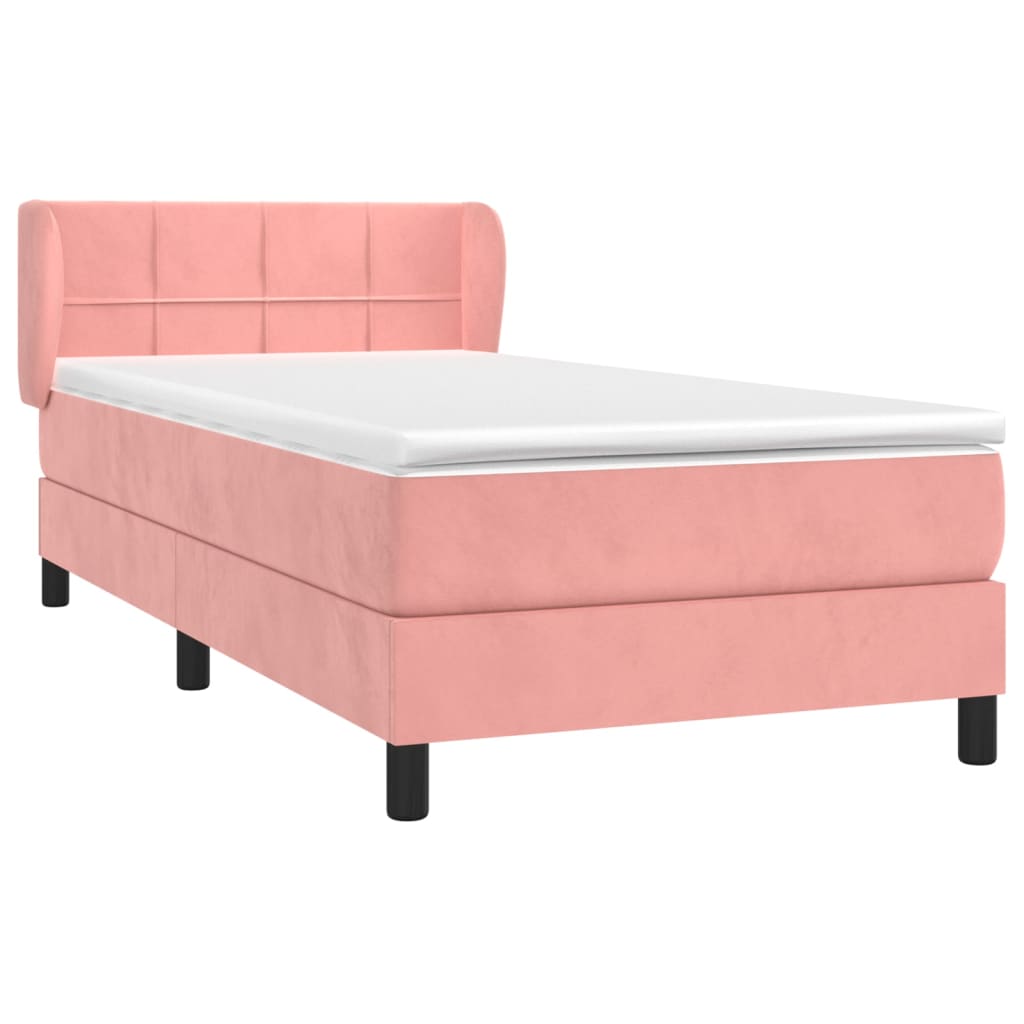 vidaXL Κρεβάτι Boxspring με Στρώμα Ροζ 90x190 εκ. Βελούδινο
