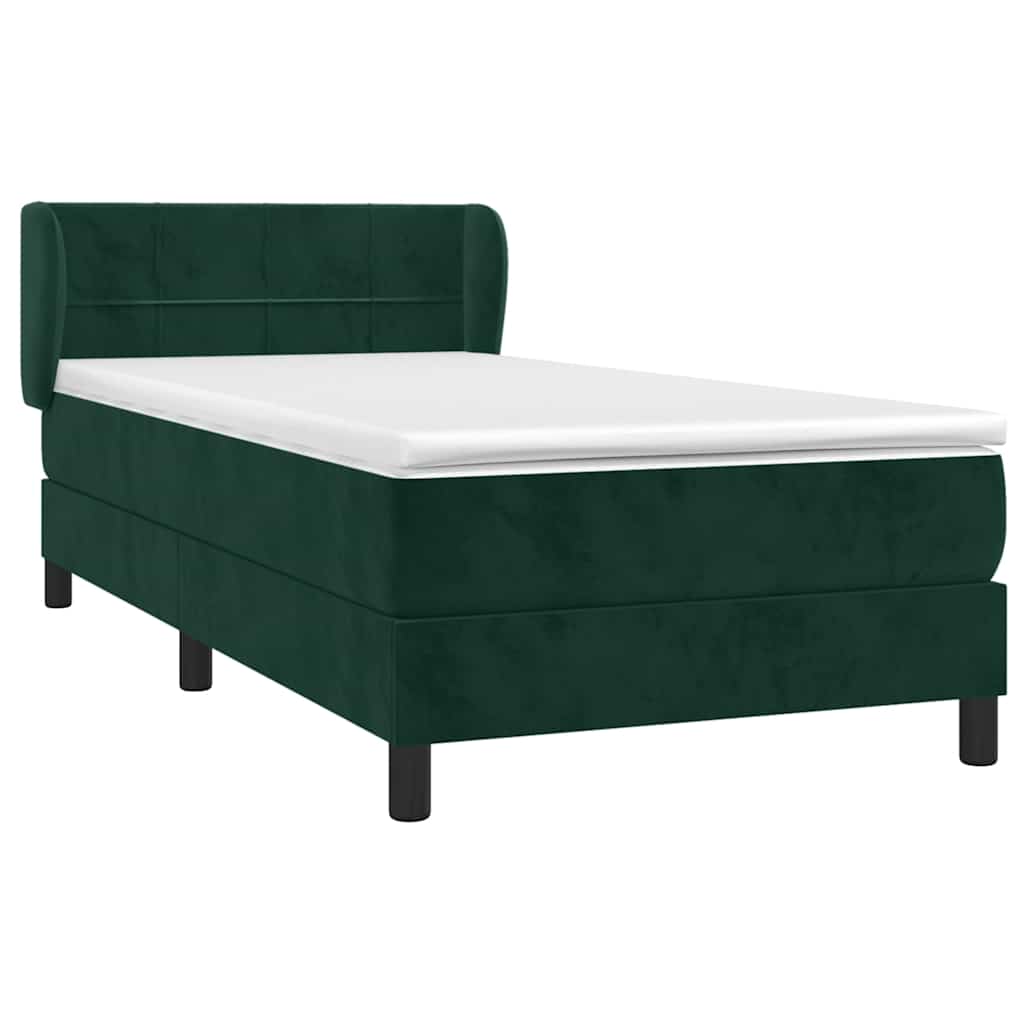 vidaXL Κρεβάτι Boxspring με Στρώμα Σκούρο Πράσινο 100x200εκ. Βελούδινο