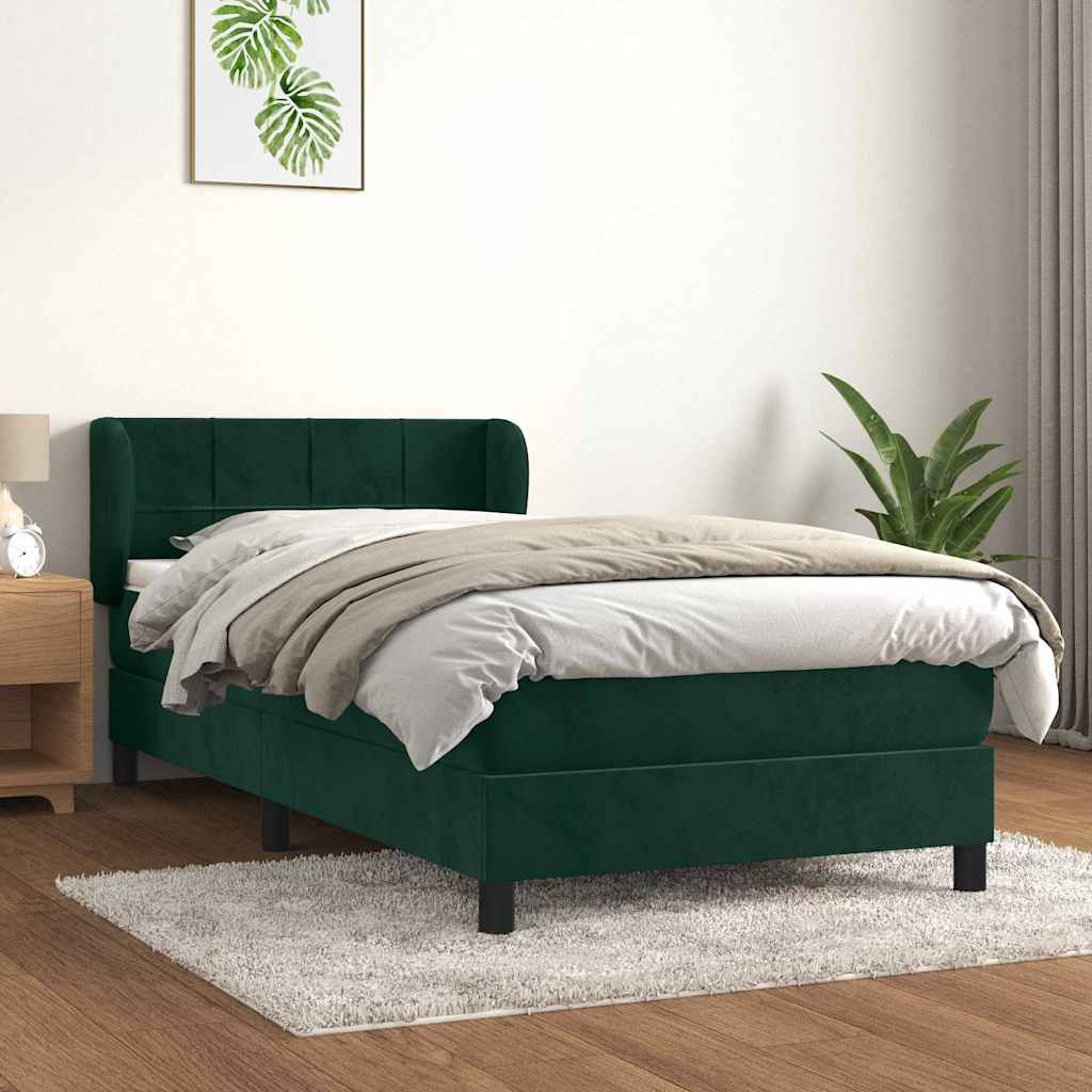 vidaXL Κρεβάτι Boxspring με Στρώμα Σκούρο Πράσινο 100x200εκ. Βελούδινο