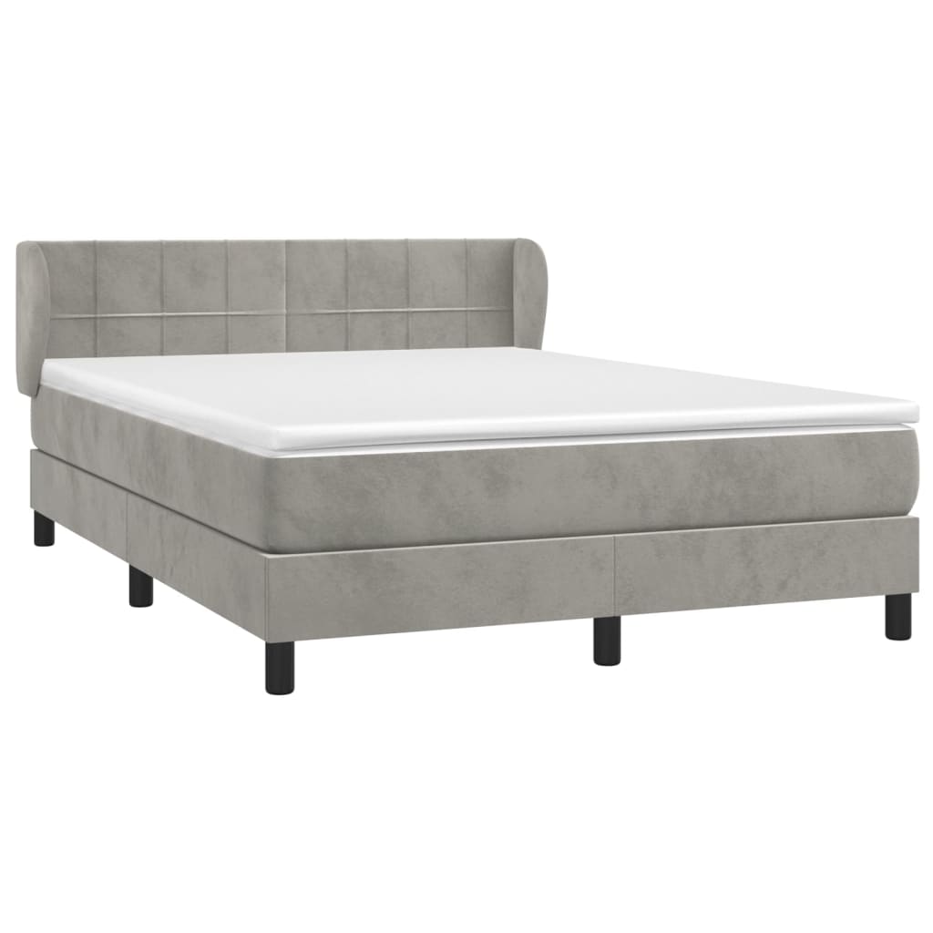 vidaXL Κρεβάτι Boxspring με Στρώμα Ανοιχτό Γκρι 140x190 εκ. Βελούδινο