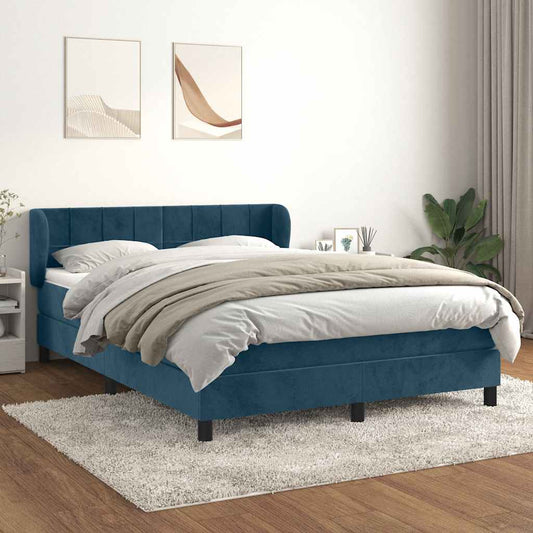 vidaXL Κρεβάτι Boxspring με Στρώμα Σκούρο Μπλε 140x200 εκ. Βελούδινο