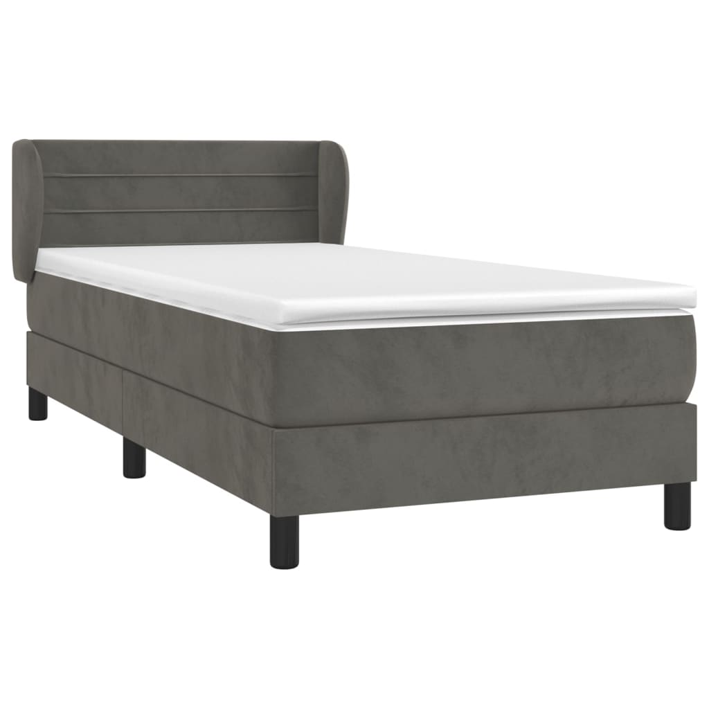 vidaXL Κρεβάτι Boxspring με Στρώμα Σκούρο Γκρι 90x190 εκ. Βελούδινο