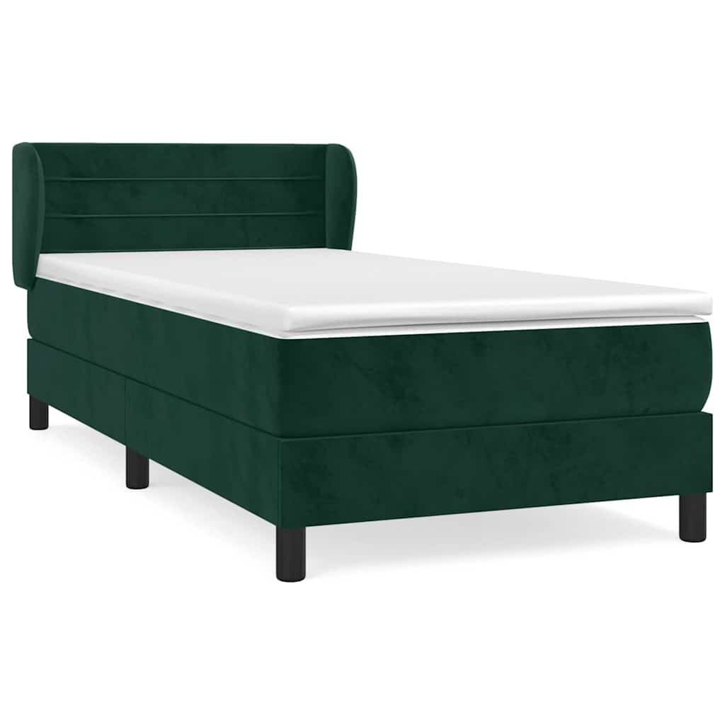 vidaXL Κρεβάτι Boxspring με Στρώμα Σκούρο Πράσινο 90x200 εκ. Βελούδινο