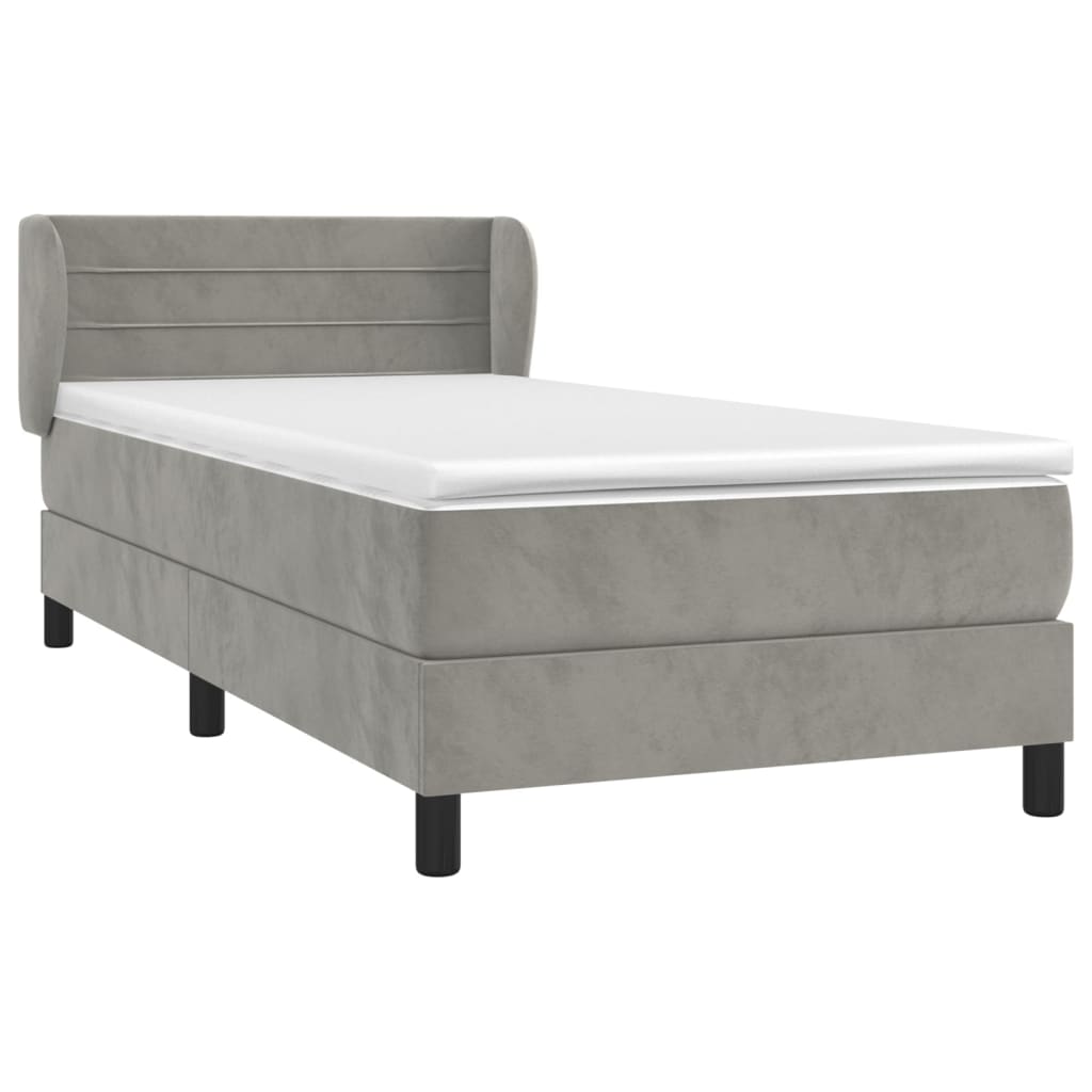 vidaXL Κρεβάτι Boxspring με Στρώμα Ανοιχτό Γκρι 100x200 εκ. Βελούδινο