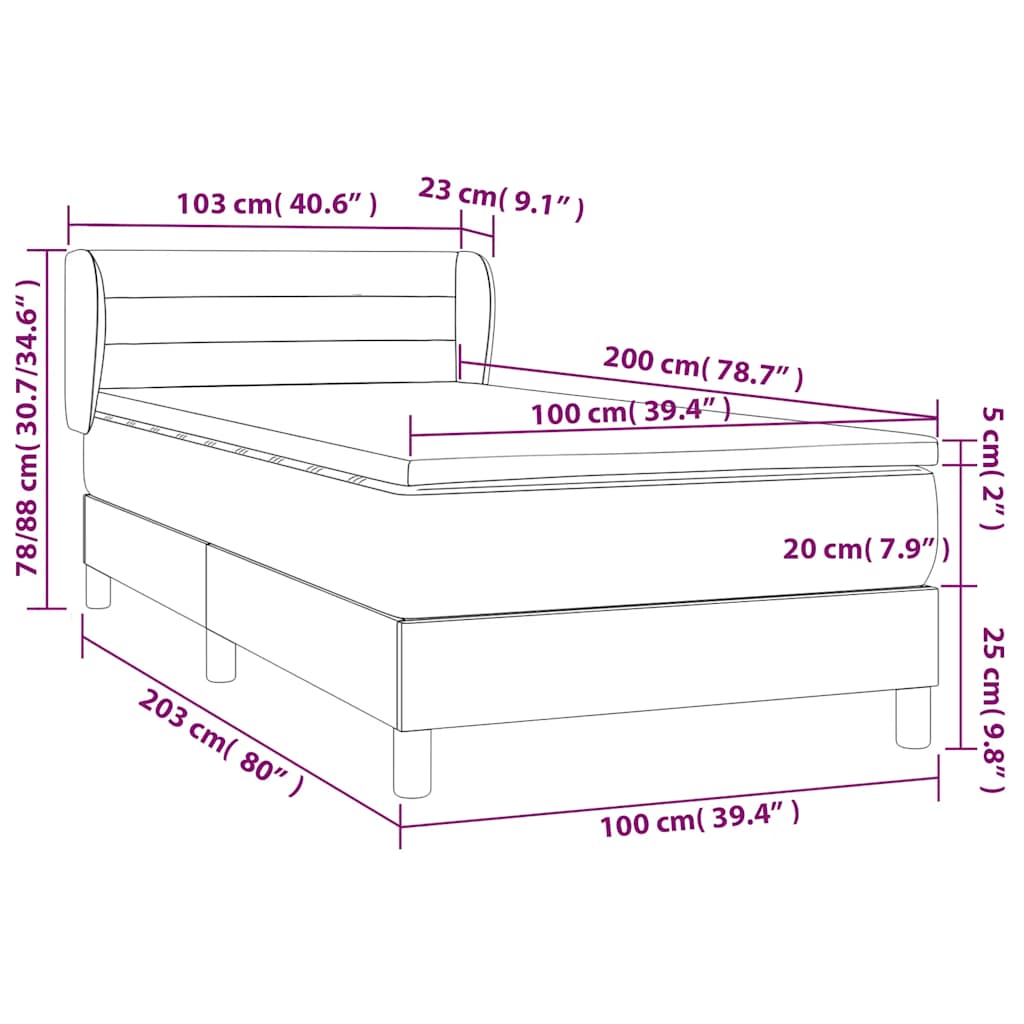 vidaXL Κρεβάτι Boxspring με Στρώμα Μαύρο 100x200 εκ. Βελούδινο